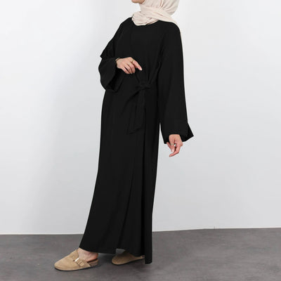 LM062 Tie Kimono Closed Abaya Dress Crepe Jazz Fabric Daily Essential