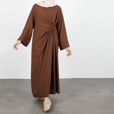 LM062 Tie Kimono Closed Abaya Dress Crepe Jazz Fabric Daily Essential