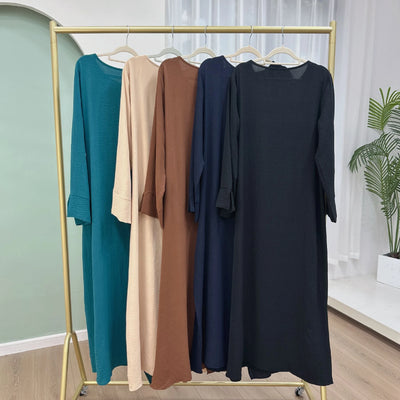 LM062 Tie Kimono Closed Abaya Dress Crepe Jazz Fabric Daily Essential