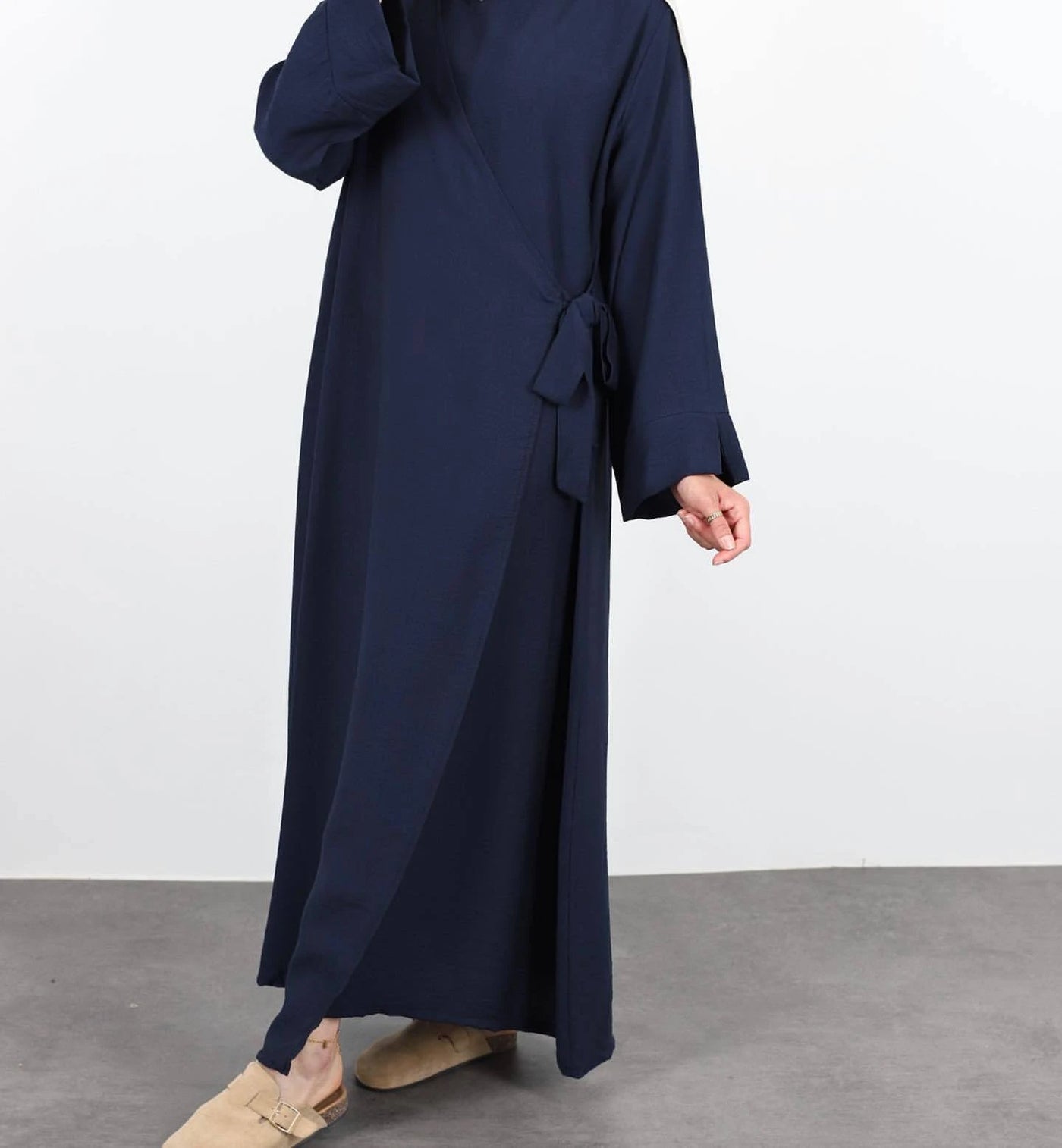 LM062 Tie Kimono Closed Abaya Dress Crepe Jazz Fabric Daily Essential