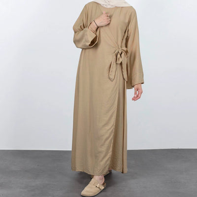 LM062 Tie Kimono Closed Abaya Dress Crepe Jazz Fabric Daily Essential