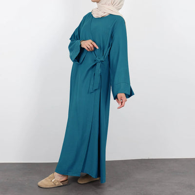 LM062 Tie Kimono Closed Abaya Dress Crepe Jazz Fabric Daily Essential