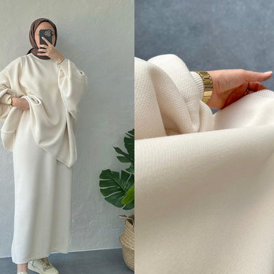 LM224 Winter Knit Modest Set – 2-Piece Co-ord (Long-Sleeve Top + Maxi Knit Skirt) | Hijab-Friendly, Opaque & Warm