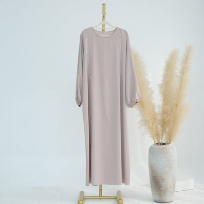 LM091 Nursing-Friendly Abaya Dress – Puff Sleeve, Round Neck Maxi