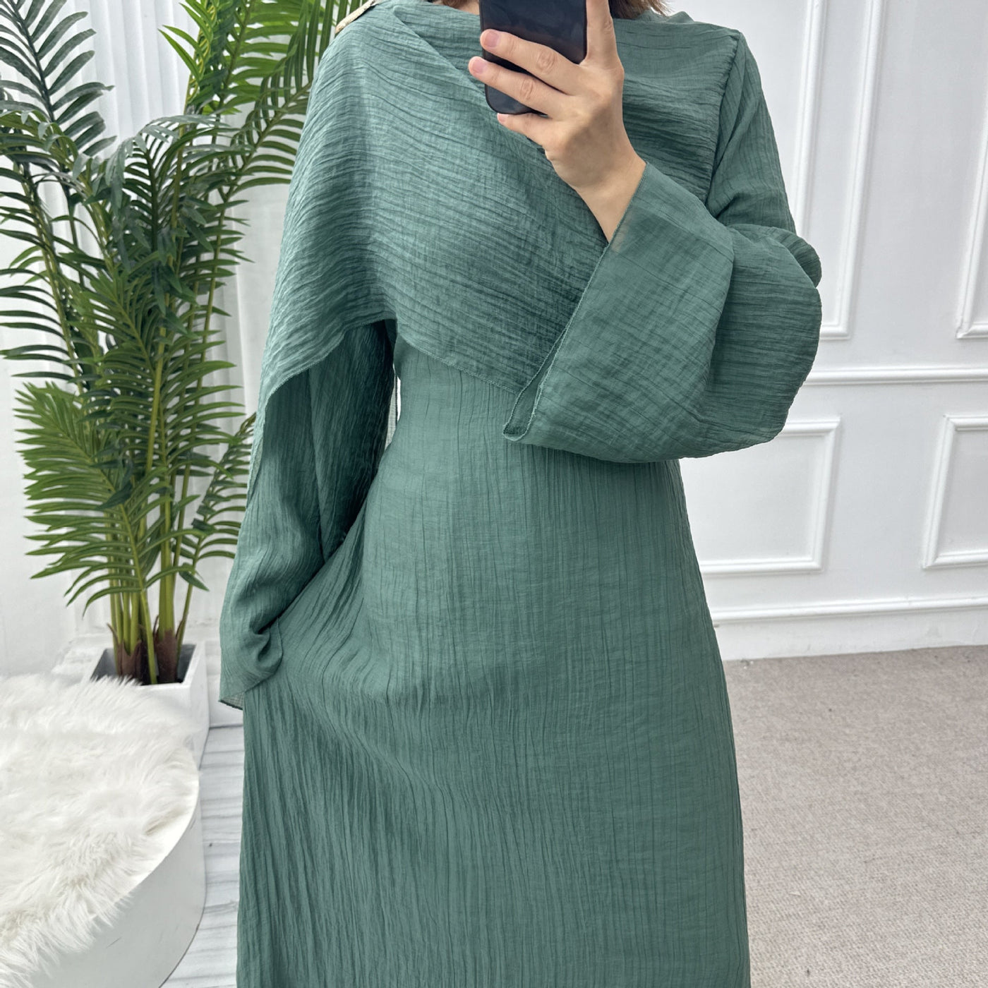 LM305 Double Layer Abaya Dress – Soft Tencel Knit Long Sleeve Maxi