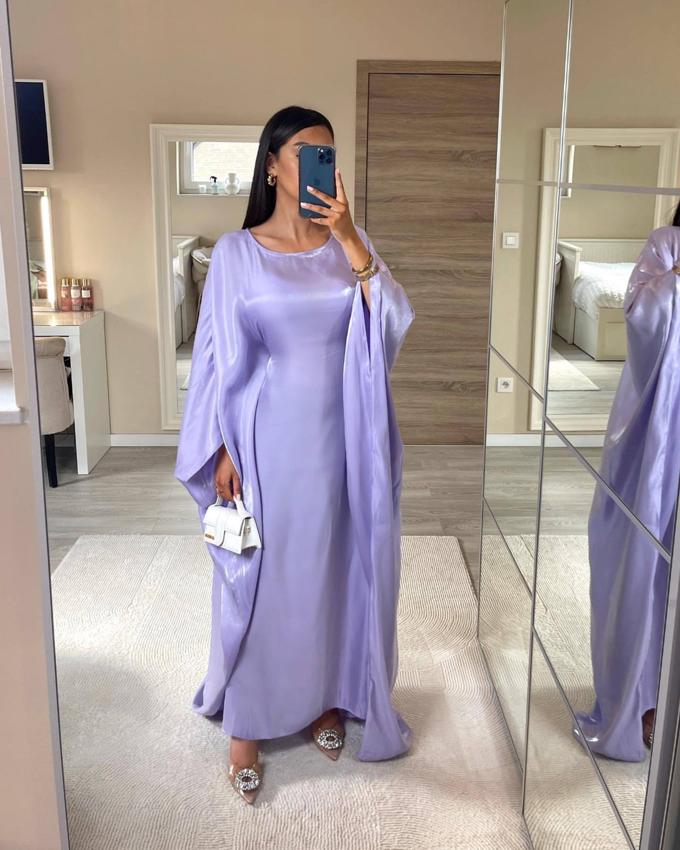 LM079 Plus Size Kaftan Abaya – Shiny Eid & Iftar Batwing Dress with Belt