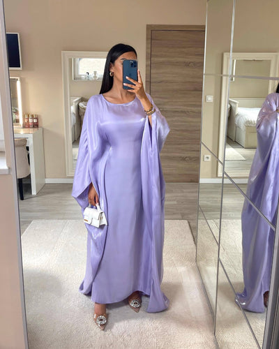 LM079 Plus Size Kaftan Abaya – Shiny Eid & Iftar Batwing Dress with Belt