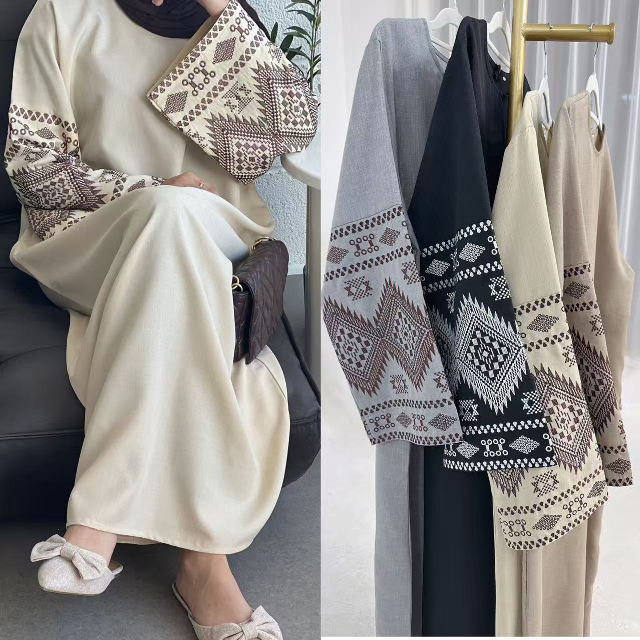 LM301 Embroidered Abaya Dress for Women – Elegant Muslim Wedding Party Gown