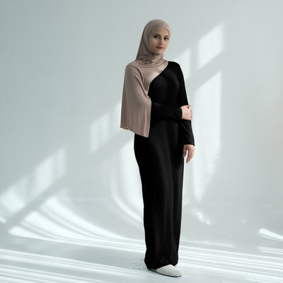 LM222 Modal Cotton Abaya Dress – Plain Solid, Long Sleeve Maxi; Optional Inner/Base Dress for Layering (Scarf Not Included)