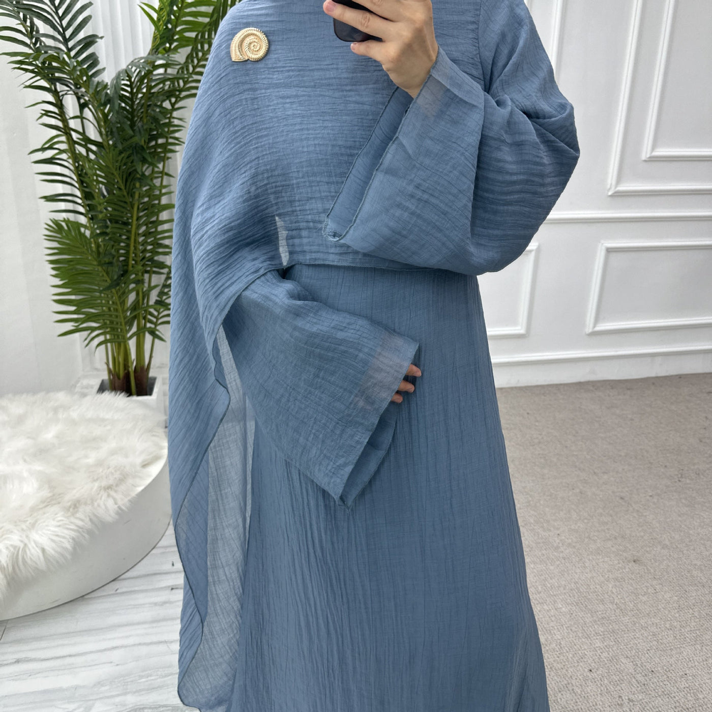 LM305 Double Layer Abaya Dress – Soft Tencel Knit Long Sleeve Maxi