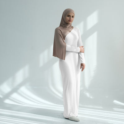 LM222 Modal Cotton Abaya Dress – Plain Solid, Long Sleeve Maxi; Optional Inner/Base Dress for Layering (Scarf Not Included)