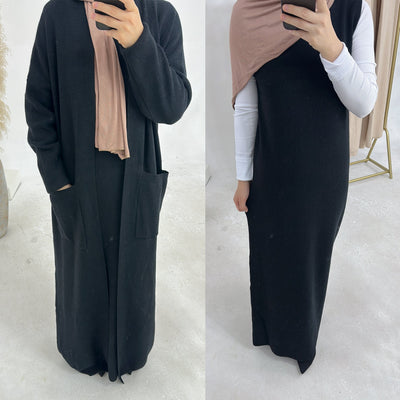 LM229 Winter Knit Abaya Set – 2-Piece Modest Co-ord with Pockets