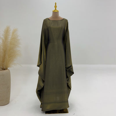 LM079 Plus Size Kaftan Abaya – Shiny Eid & Iftar Batwing Dress with Belt
