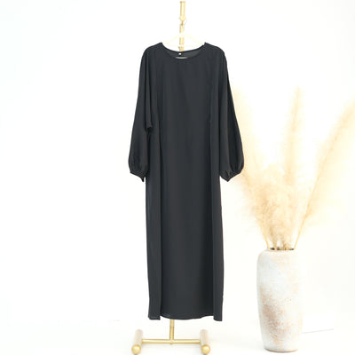 LM091 Nursing-Friendly Abaya Dress – Puff Sleeve, Round Neck Maxi