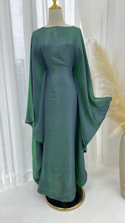 LM079 Plus Size Kaftan Abaya – Shiny Eid & Iftar Batwing Dress with Belt