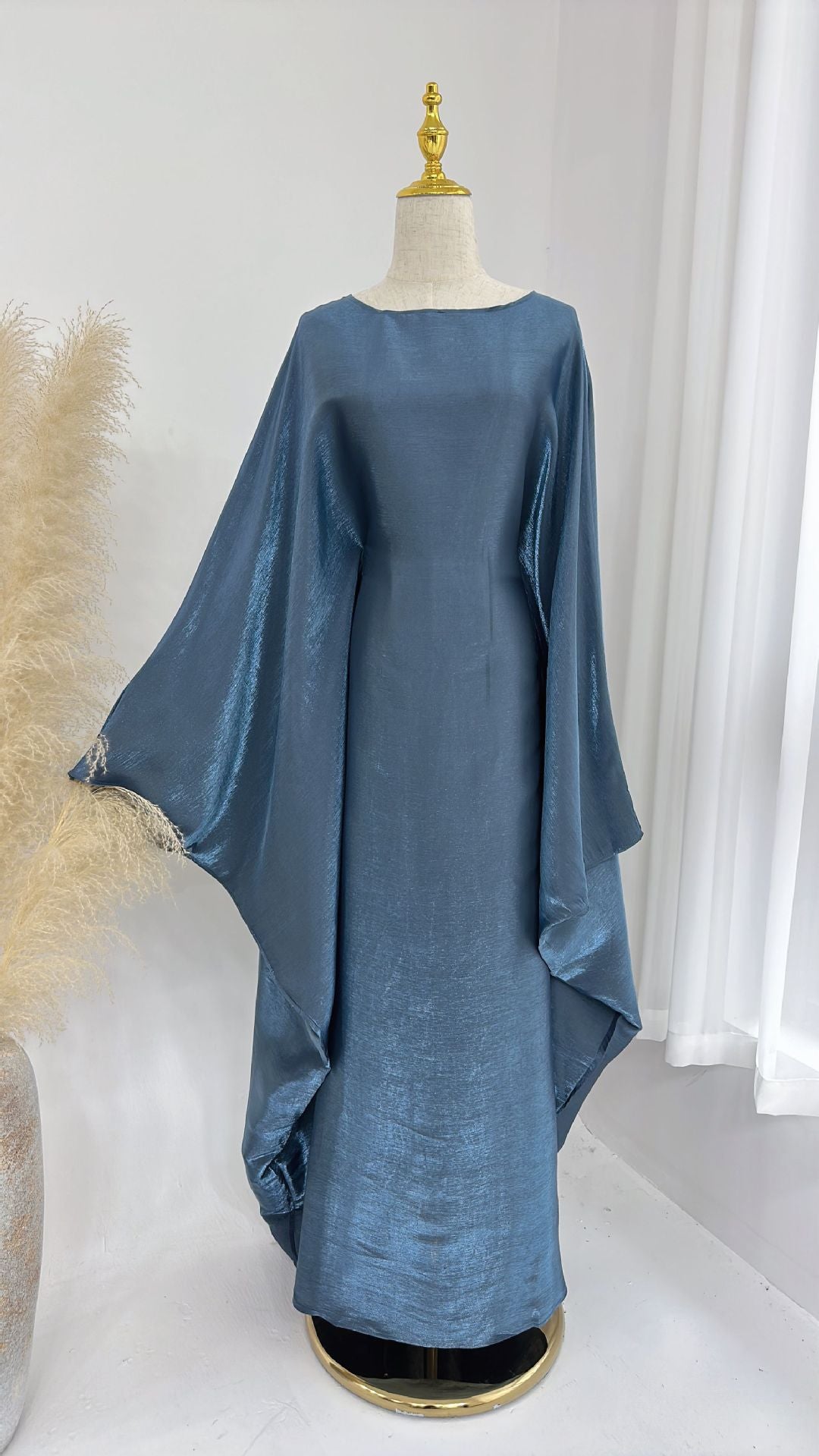 LM079 Plus Size Kaftan Abaya – Shiny Eid & Iftar Batwing Dress with Belt