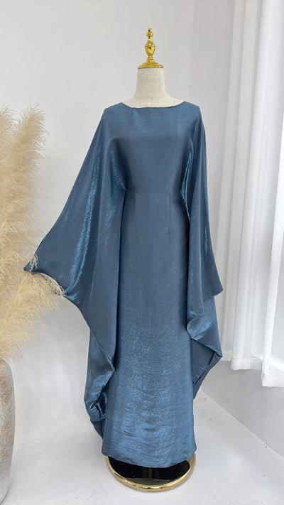 LM079 Plus Size Kaftan Abaya – Shiny Eid & Iftar Batwing Dress with Belt
