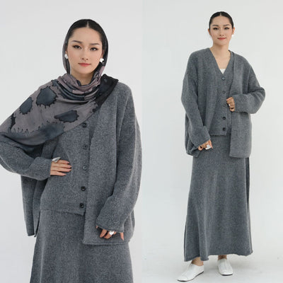 LM225 Winter Knit 3-Piece Abaya Set for Muslim Women – Modest Co-ord
