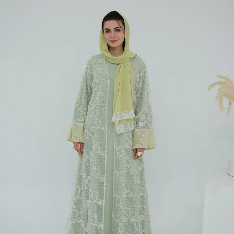 LM347 three-dimensional flower mesh cardigan + hijab from $74.39