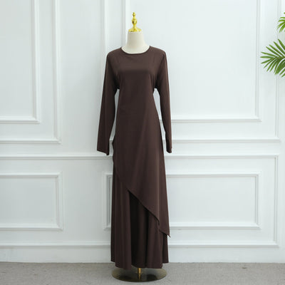 LM306 Cotton Linen Two-Piece Set – Asymmetric Top & Maxi Skirt Modest Outfit