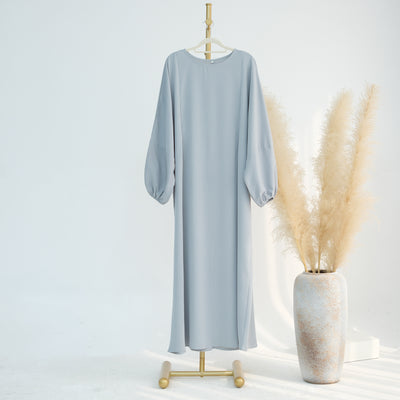 LM091 Nursing-Friendly Abaya Dress – Puff Sleeve, Round Neck Maxi