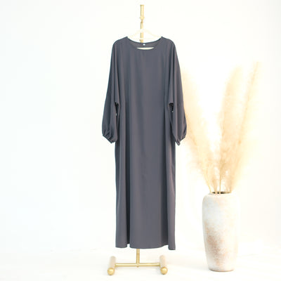 LM091 Nursing-Friendly Abaya Dress – Puff Sleeve, Round Neck Maxi
