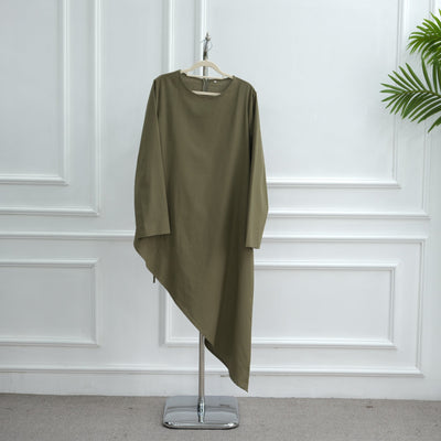 LM306 Cotton Linen Two-Piece Set – Asymmetric Top & Maxi Skirt Modest Outfit