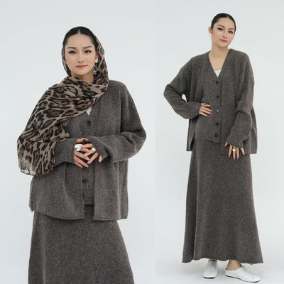 LM225 Winter Knit 3-Piece Abaya Set for Muslim Women – Modest Co-ord
