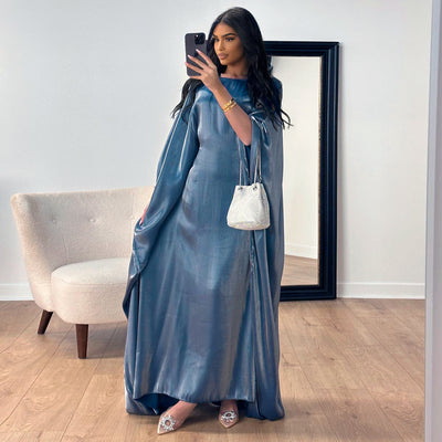 LM079 Plus Size Shiny Kaftan Abaya – Eid & Iftar Batwing Dress with Belt
