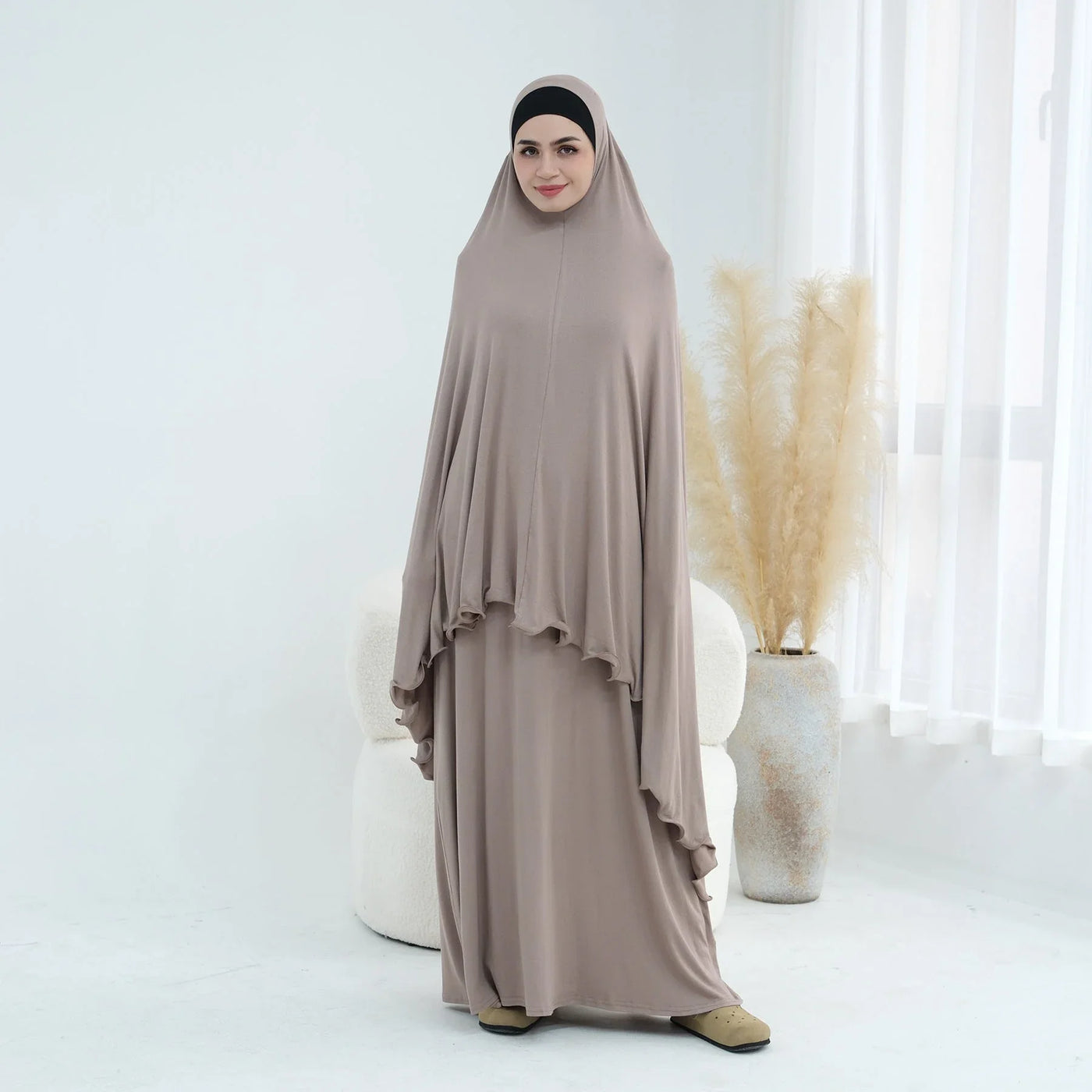 LM309 Modal Jersey Khimar Prayer Set – Soft One-Piece Khimar & Long Modest Dress
