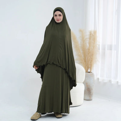 LM309 Modal Jersey Khimar Prayer Set – Soft One-Piece Khimar & Long Modest Dress