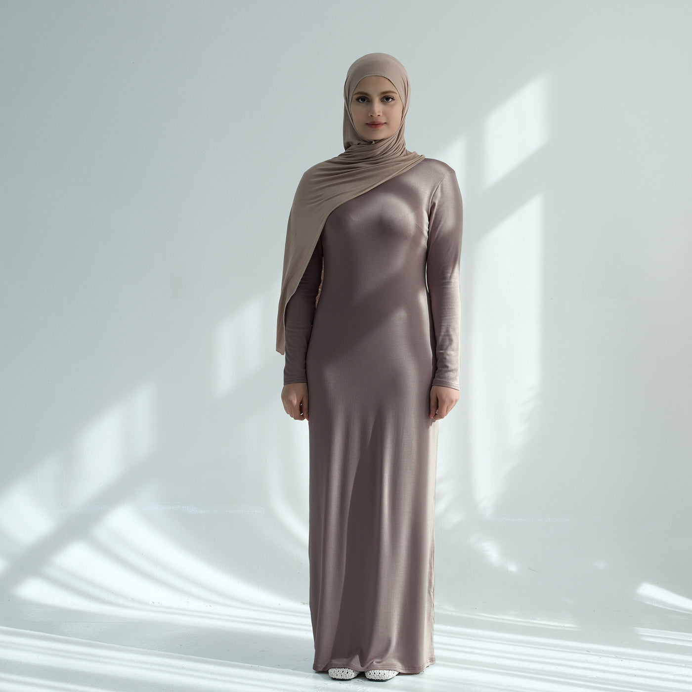 LM222 Modal Cotton Abaya Dress – Plain Solid, Long Sleeve Maxi; Optional Inner/Base Dress for Layering (Scarf Not Included)