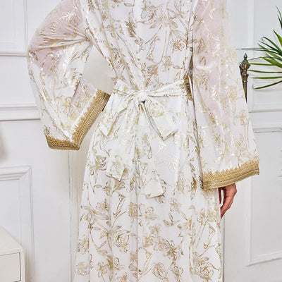 LM186 Summer Dubai Abaya Dress | Lightweight Gold Print Modest Maxi Kaftan