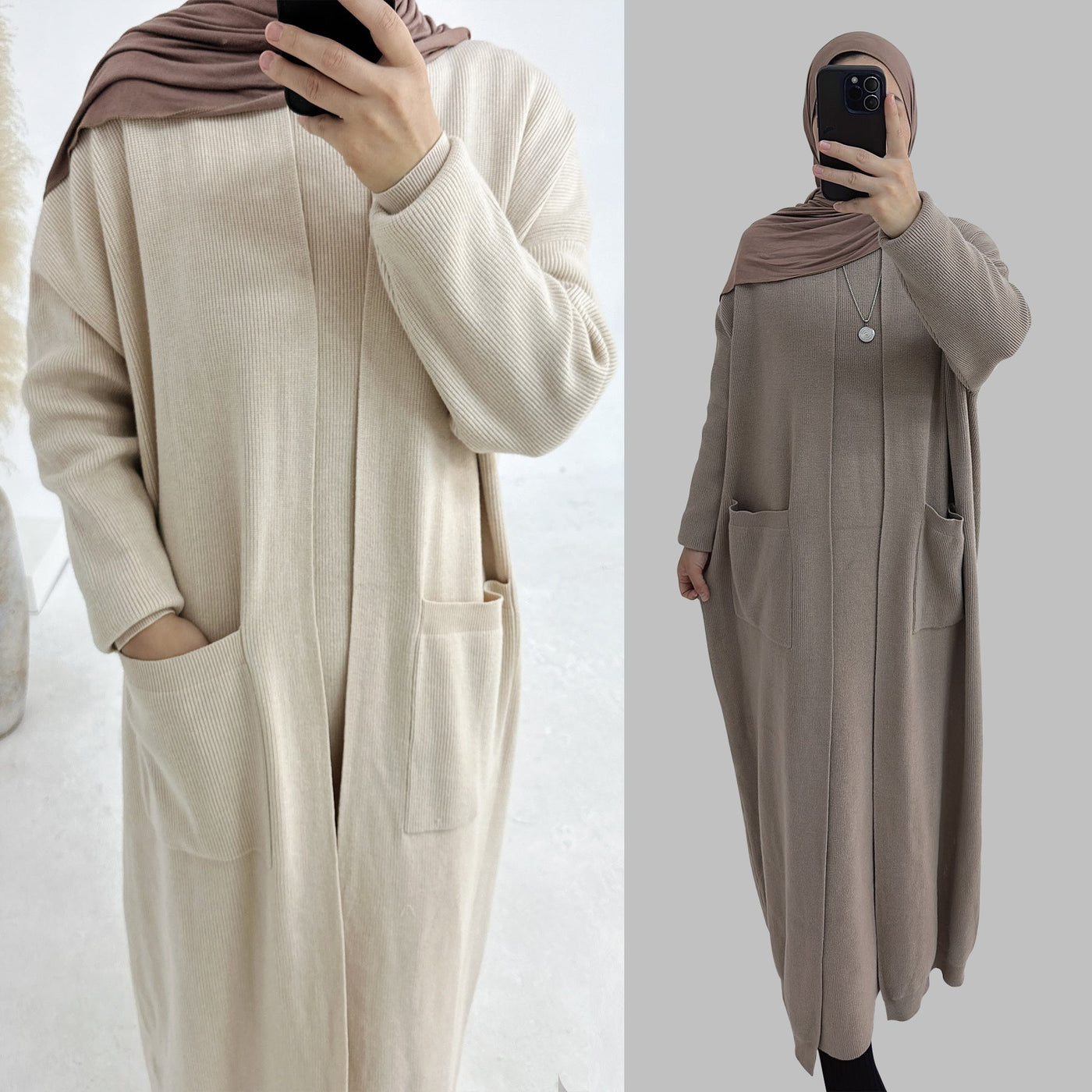 LM229 Winter Knit Abaya Set – 2-Piece Modest Co-ord with Pockets