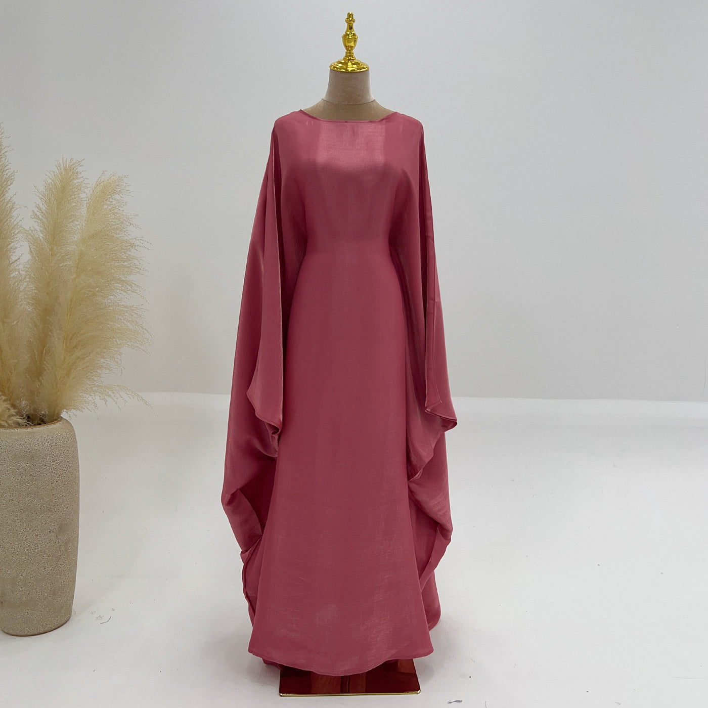 LM079 Plus Size Kaftan Abaya – Shiny Eid & Iftar Batwing Dress with Belt