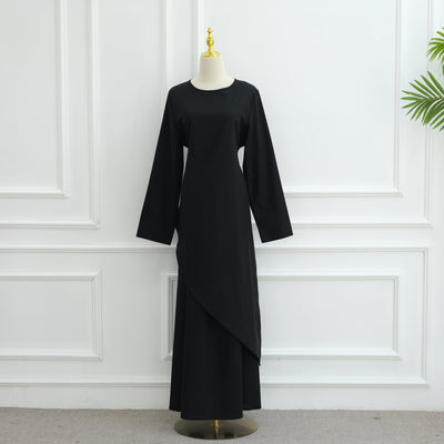 LM306 Cotton Linen Two-Piece Set – Asymmetric Top & Maxi Skirt Modest Outfit