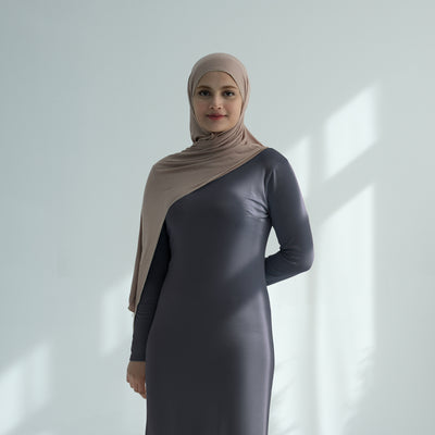 LM222 Modal Cotton Abaya Dress – Plain Solid, Long Sleeve Maxi; Optional Inner/Base Dress for Layering (Scarf Not Included)