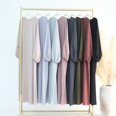 LM091 Nursing-Friendly Abaya Dress – Puff Sleeve, Round Neck Maxi