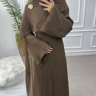 LM305 Double Layer Abaya Dress – Soft Tencel Knit Long Sleeve Maxi