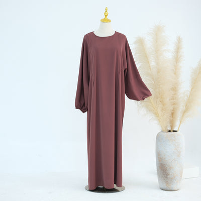 LM091 Nursing-Friendly Abaya Dress – Puff Sleeve, Round Neck Maxi