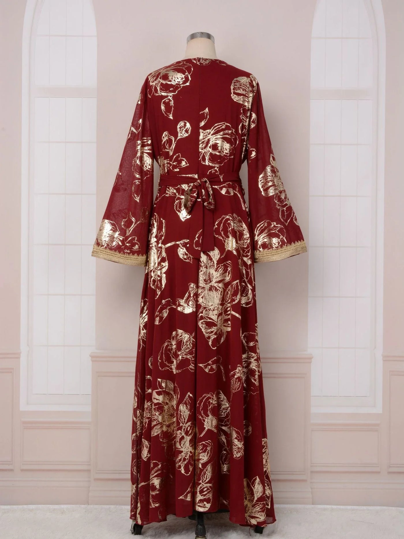LM186 Summer Dubai Abaya Dress | Lightweight Gold Print Modest Maxi Kaftan