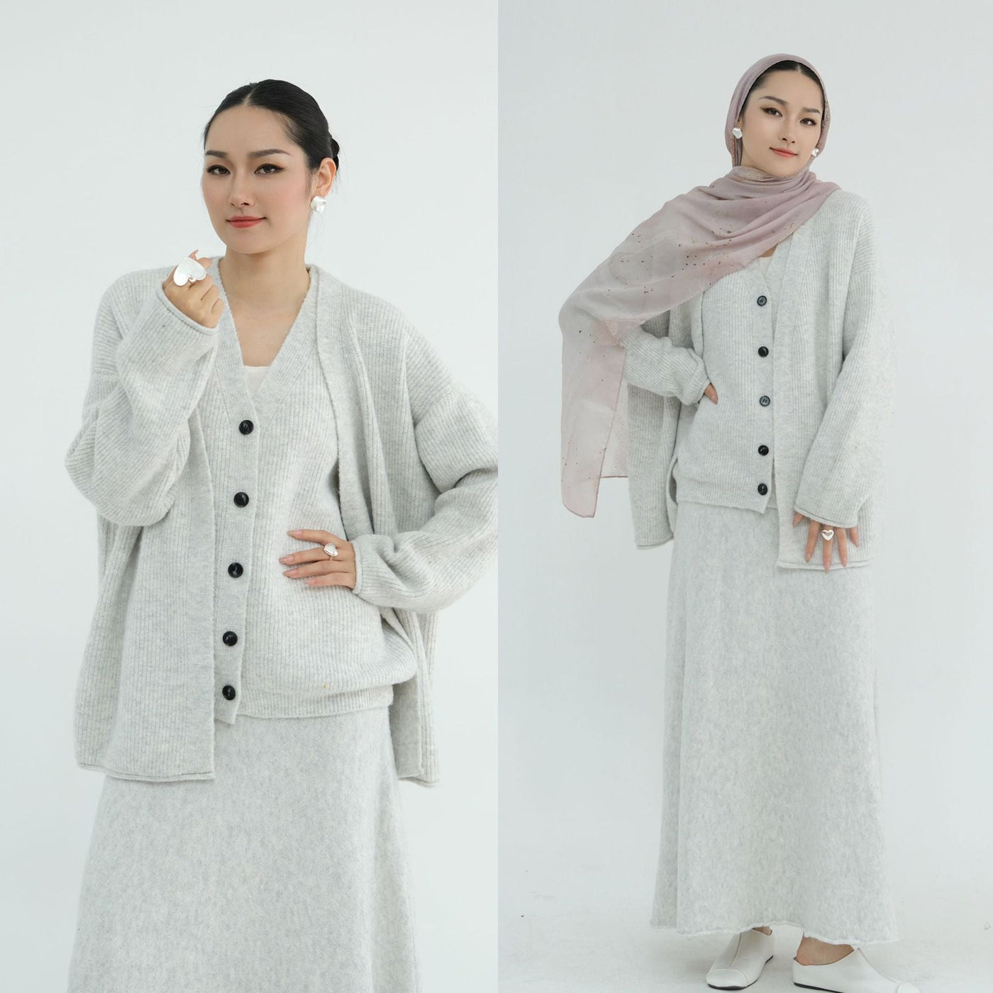 LM225 Winter Knit 3-Piece Abaya Set for Muslim Women – Modest Co-ord