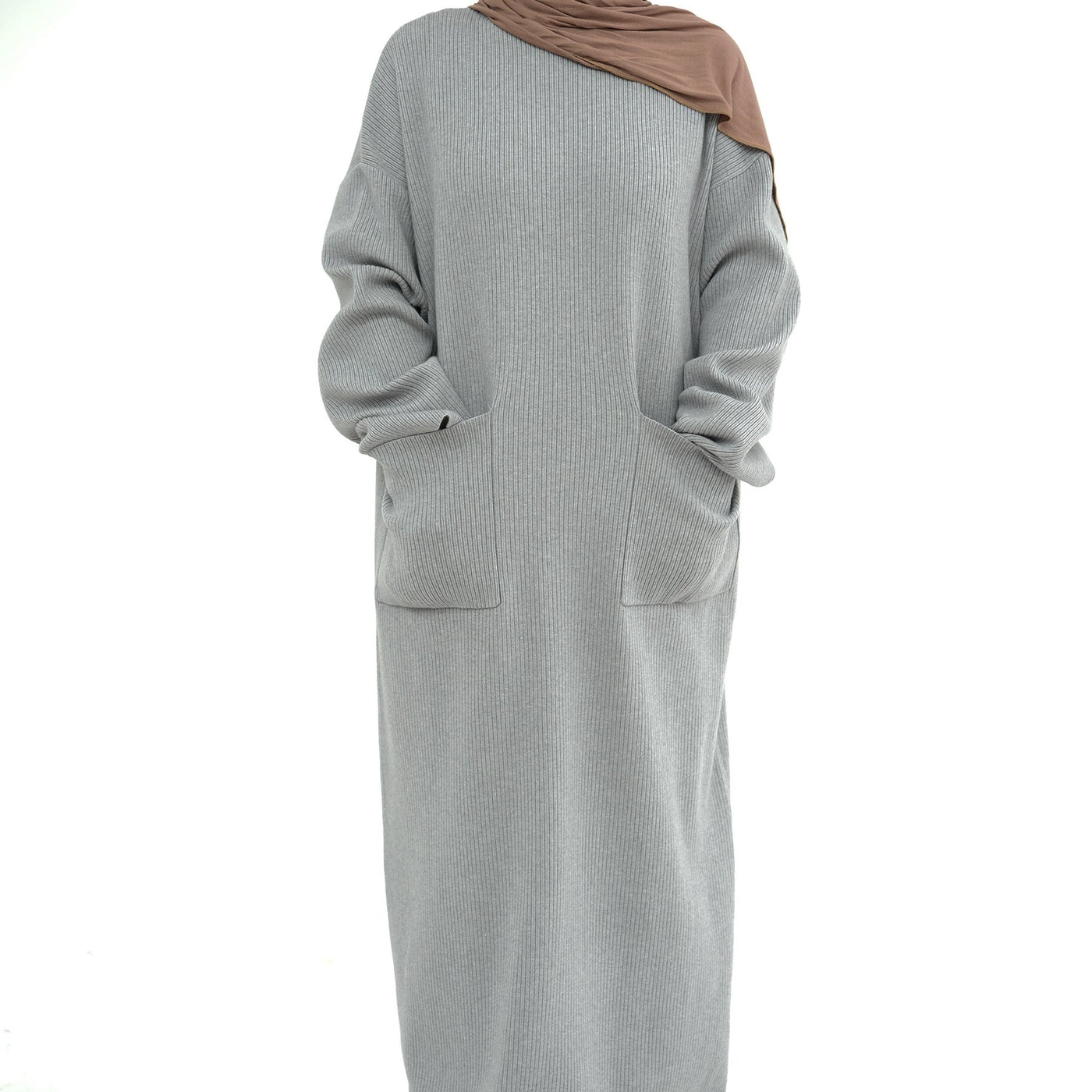 LM227 Winter Abaya with Pockets – Belted Long Sleeve Modest Dress