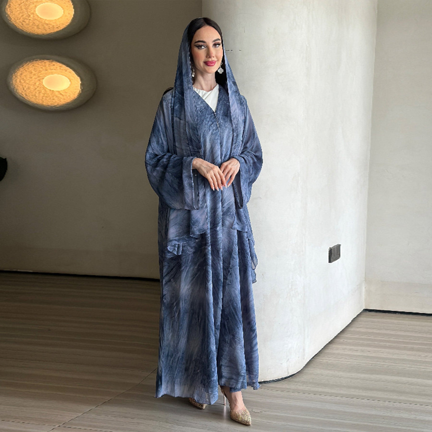 LM304 Printed Abaya Set – 2-Piece Open Cardigan with Matching Hijab