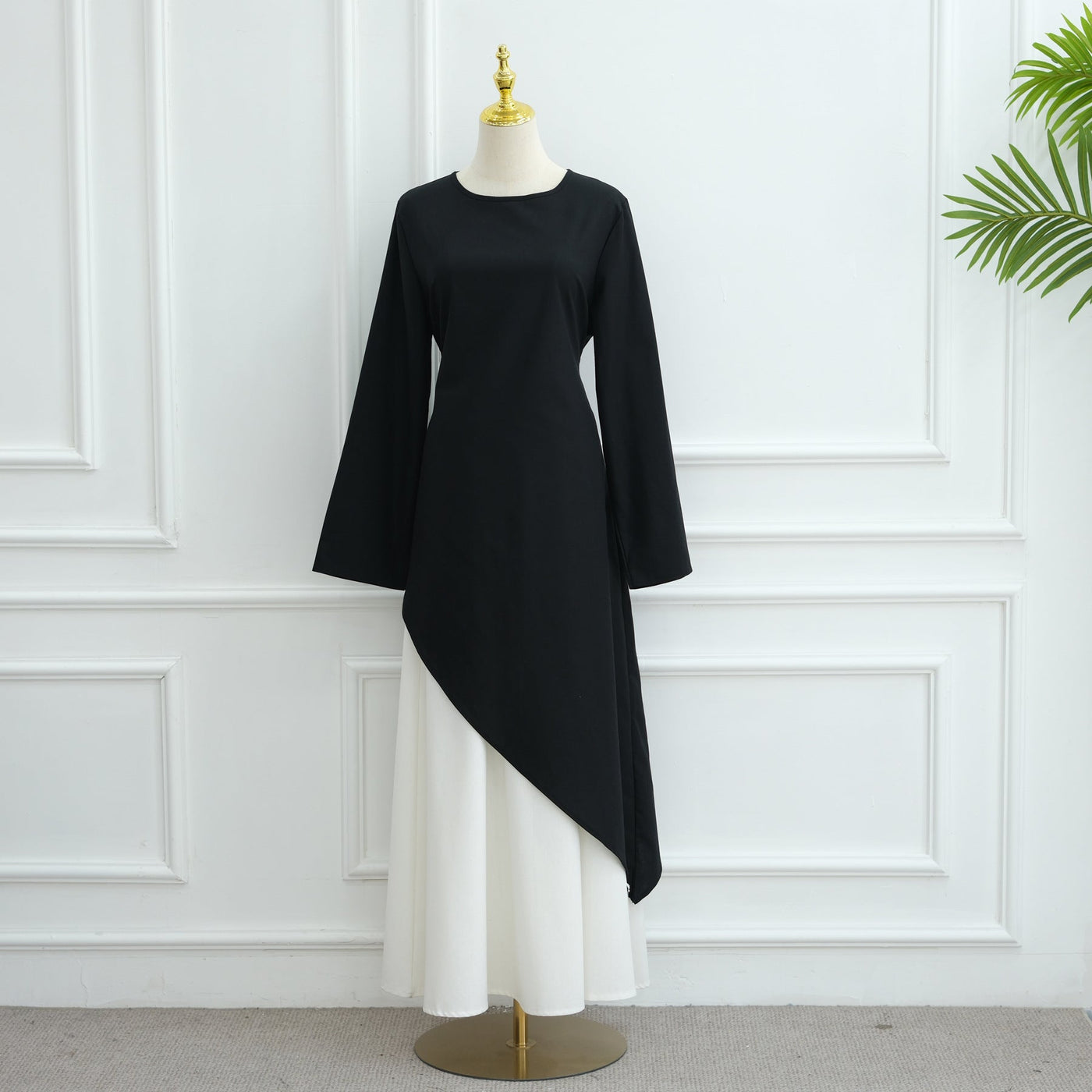 LM306 Cotton Linen Two-Piece Set – Asymmetric Top & Maxi Skirt Modest Outfit