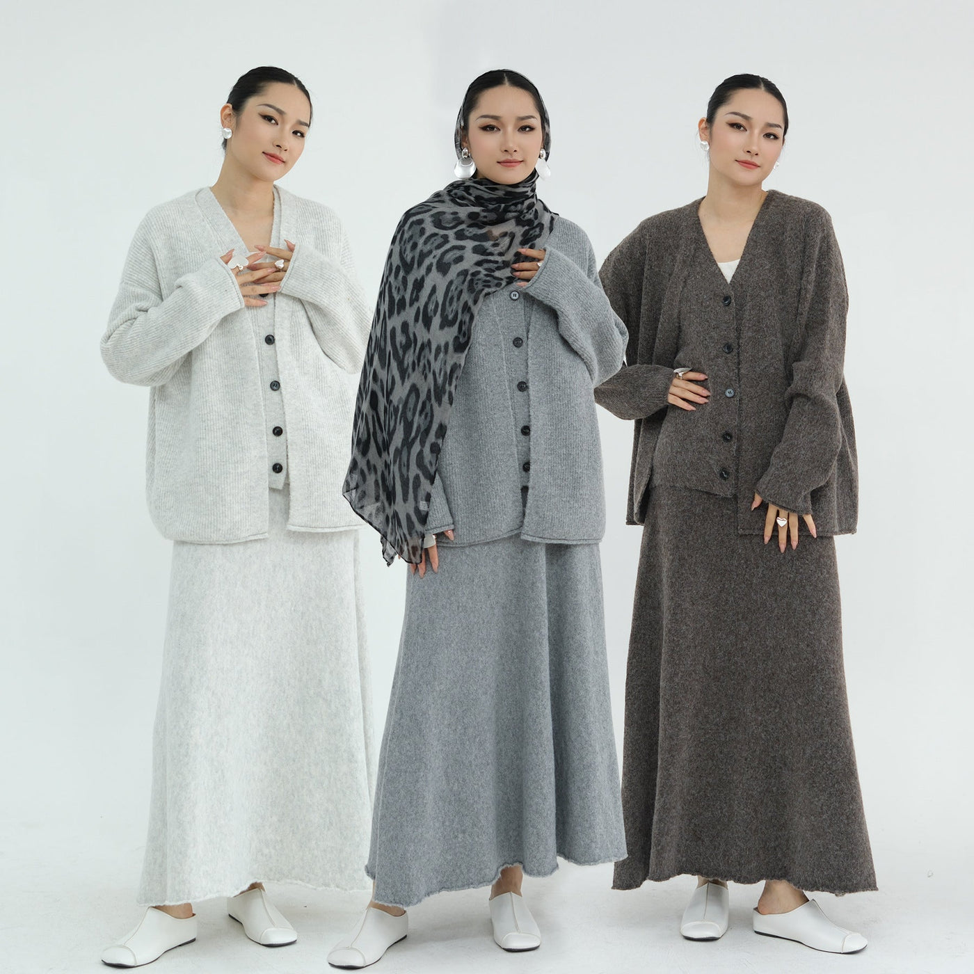LM225 Winter Knit 3-Piece Abaya Set for Muslim Women – Modest Co-ord