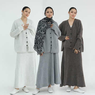 LM225 Winter Knit 3-Piece Abaya Set for Muslim Women – Modest Co-ord