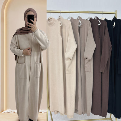 LM229 Winter Knit Abaya Set – 2-Piece Modest Co-ord with Pockets