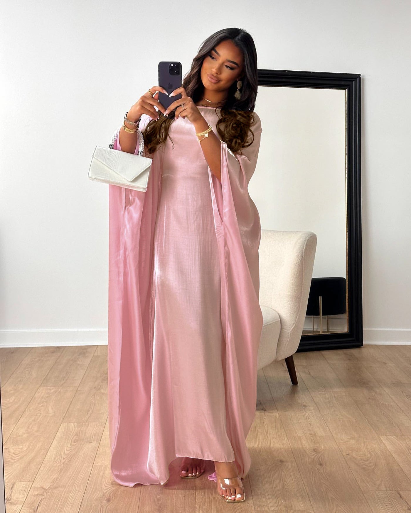 LM079 Plus Size Kaftan Abaya – Shiny Eid & Iftar Batwing Dress with Belt