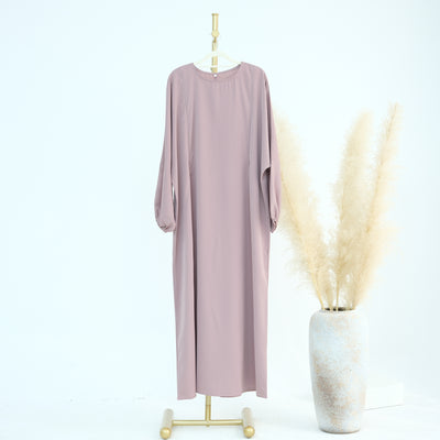 LM091 Nursing-Friendly Abaya Dress – Puff Sleeve, Round Neck Maxi